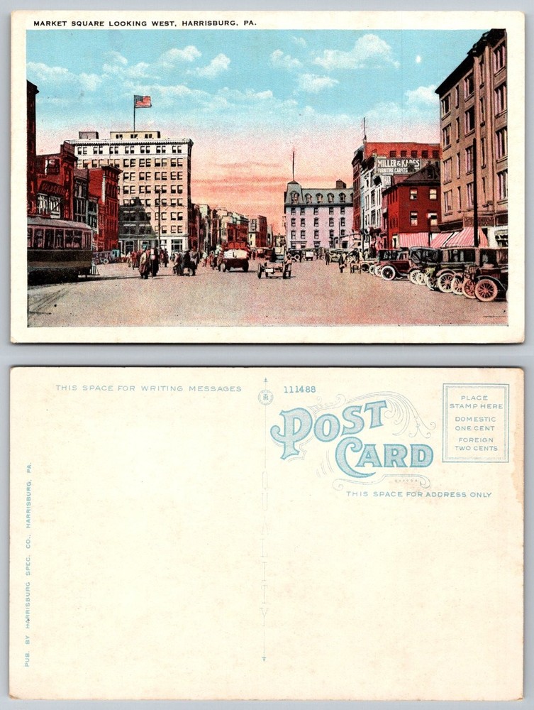 Harrisburg PA Market Square Looking West 1910s Street View Postcard