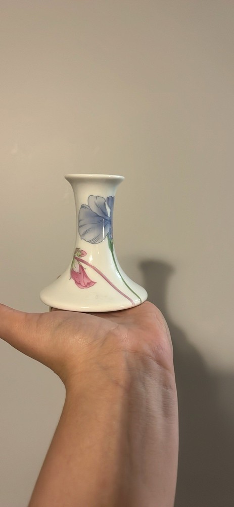 Tuscany Collection Floral Porcelain Candle Holder Hand Painted White Blue