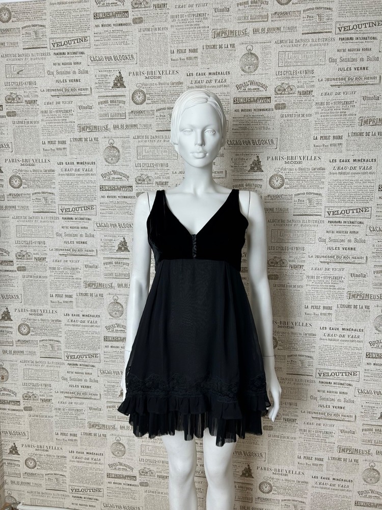 D&G Dolce & Gabbana Black Velvet Silk Chiffon Mini Dress Babydoll IT 42 US 6