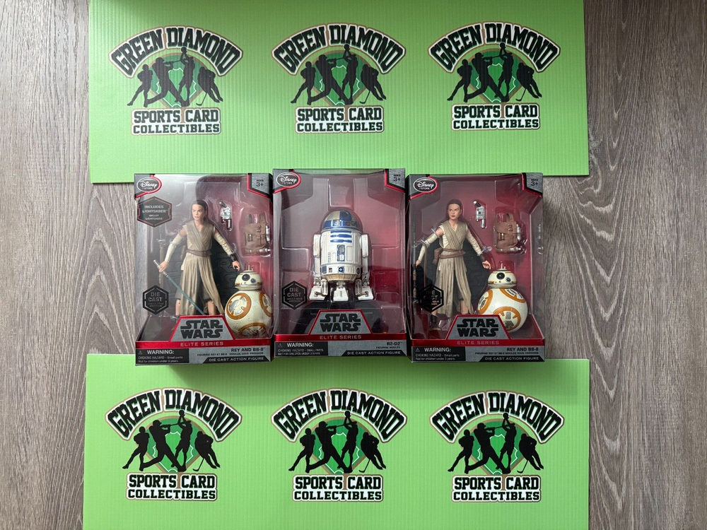 (3) STAR WARS DISNEY STORE ELITE SERIES DIE CAST REY & BB-8 LIGHTSABER R2-D2