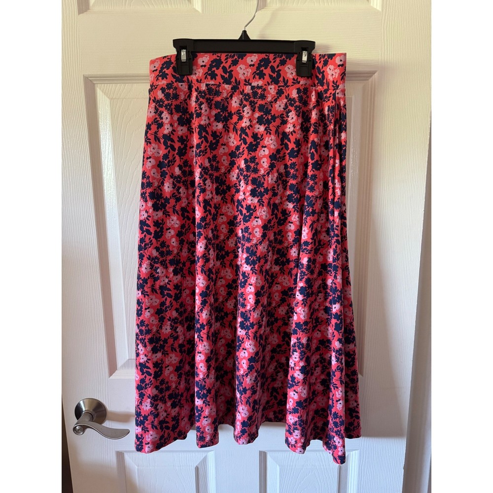 Pact Skirt Women Size Medium Pink Floral Organic Cotton Stretch Midi A-Line