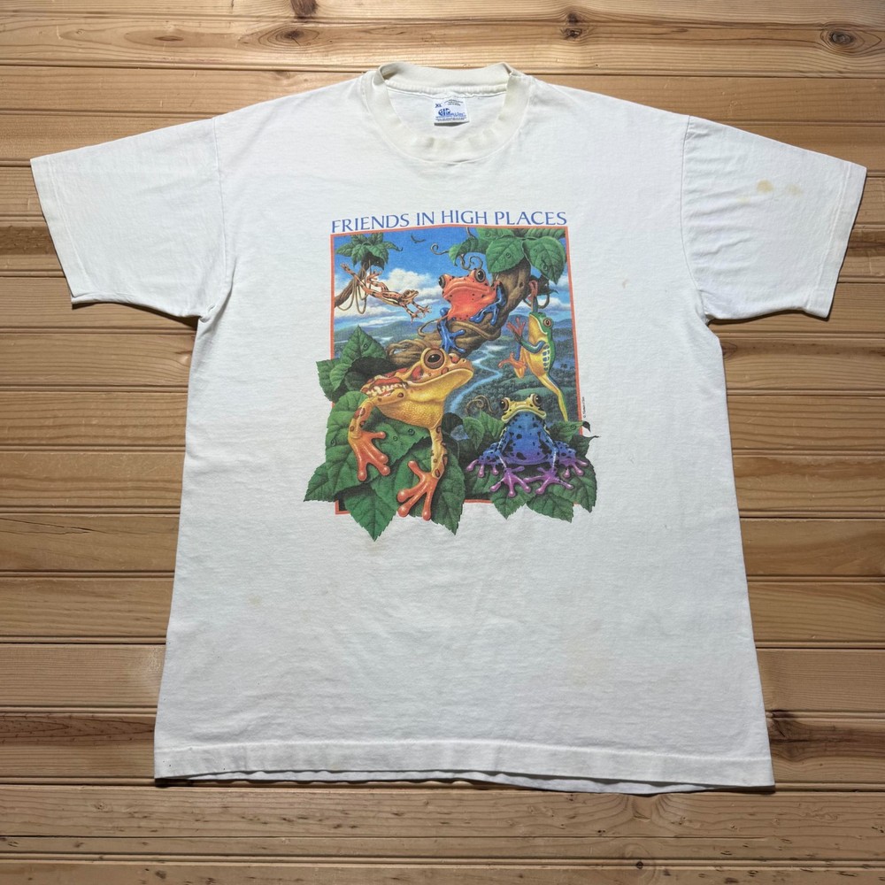 Vintage 90s Friends In High Places Tree Frogs Nature Graphic T-Shirt USA Made XL