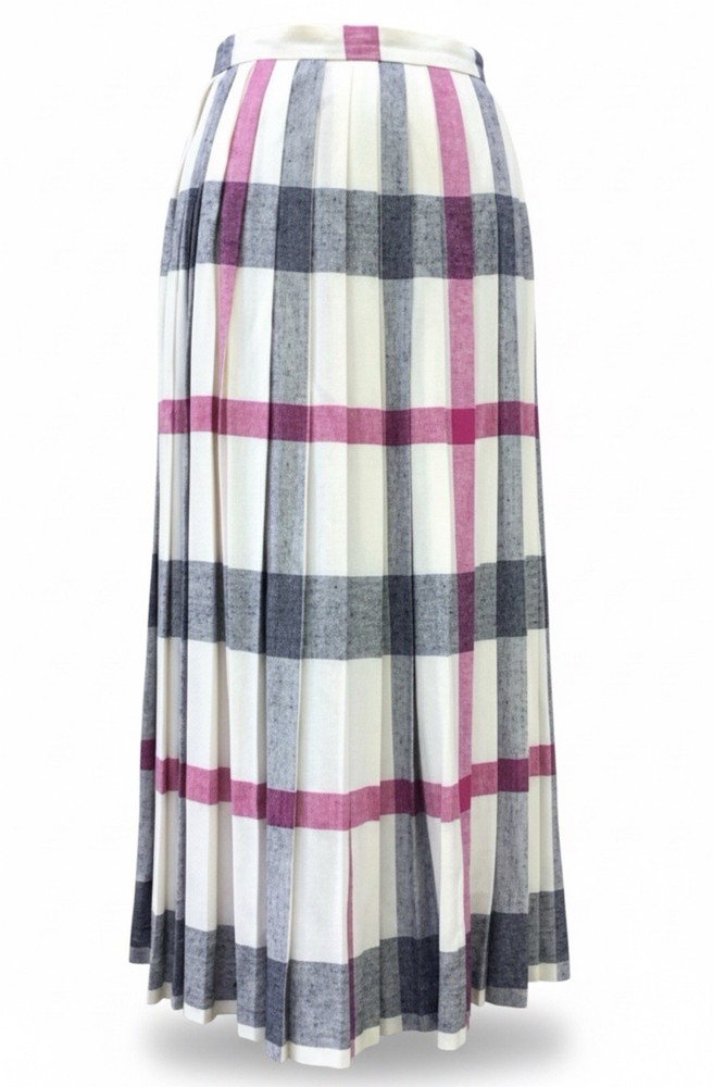 Vintage Evan Picone Plaid Skirt Women's 14 Pink Blue White USA Made Midi 80's