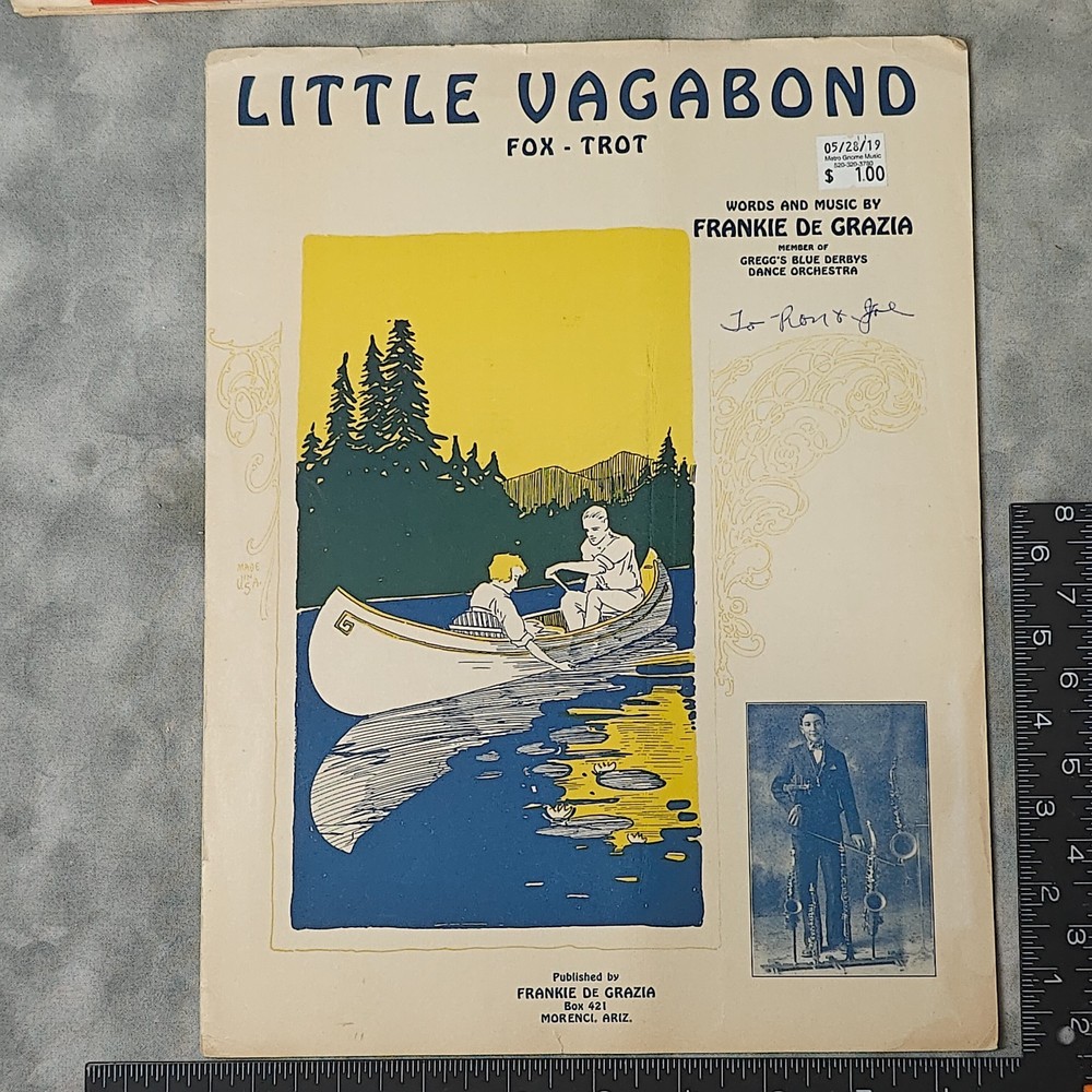 1931 Little Vagabond Fox-Trot Sheet Music Frankie De Grazia Morenci AZ Rare Pian