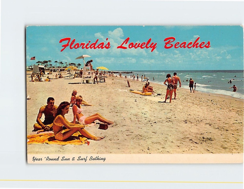Postcard Florida's Lovely Beaches Year 'Round Sun & Surf Bathing