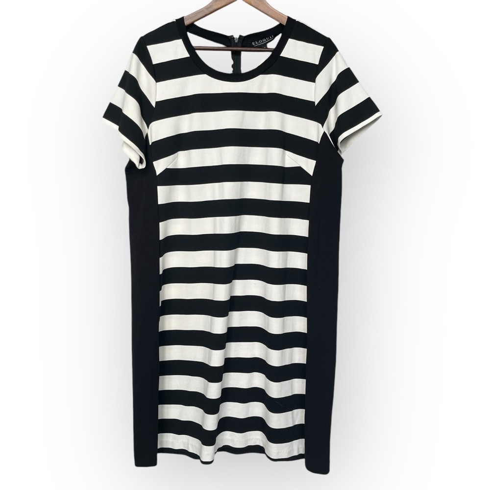 ELOQUII Minimalist Shift Dress Women Size 20 Black White Striped Zip Back