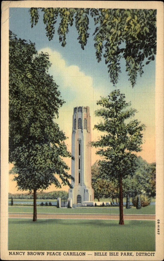 Michigan Detroit Belle Isle Park Nancy Brown Peace Carillon ~ 1930s linen