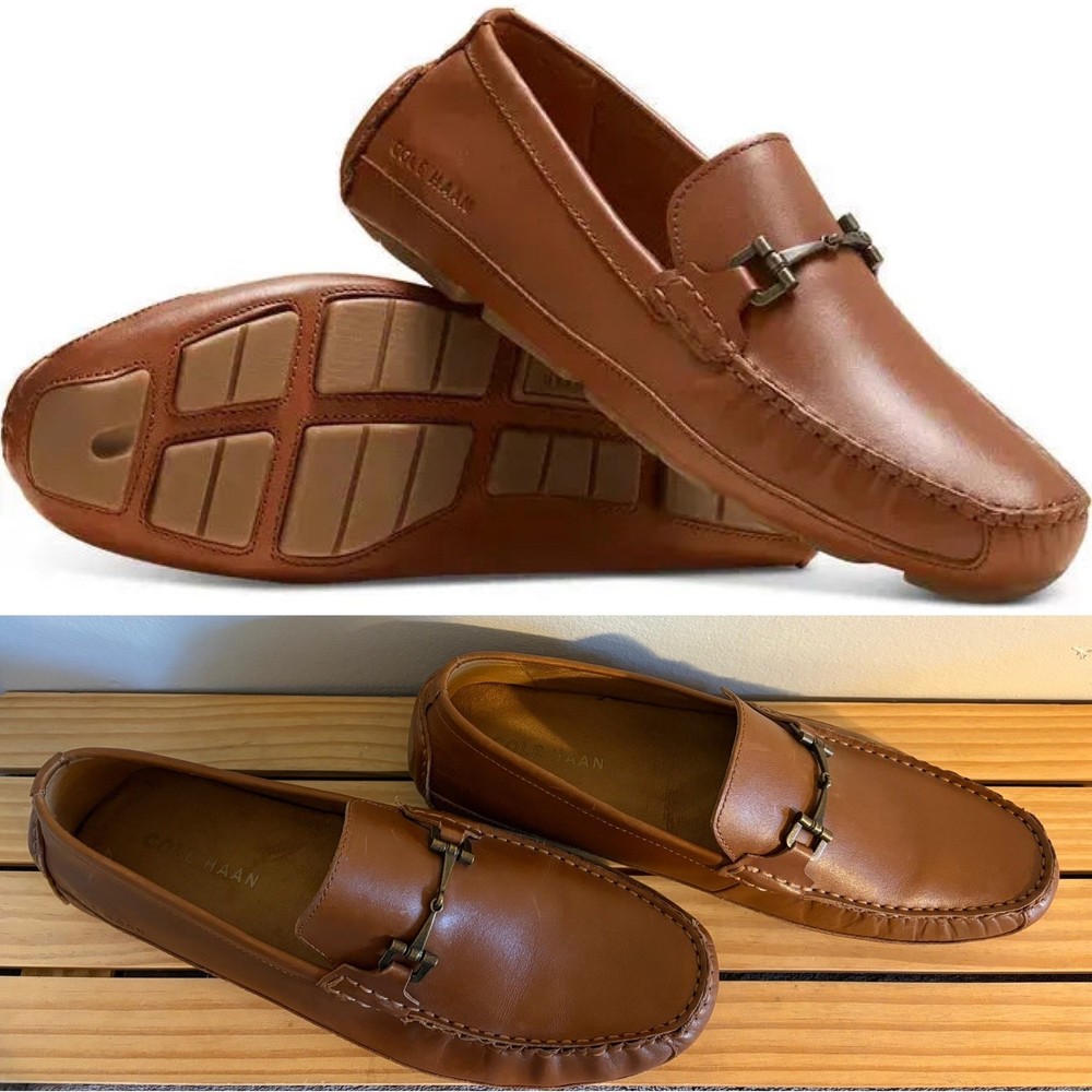 Cole Haan Wyatt Leather Bit Buckle Driver Loafers Sz 12 Brown British Mens Shoes