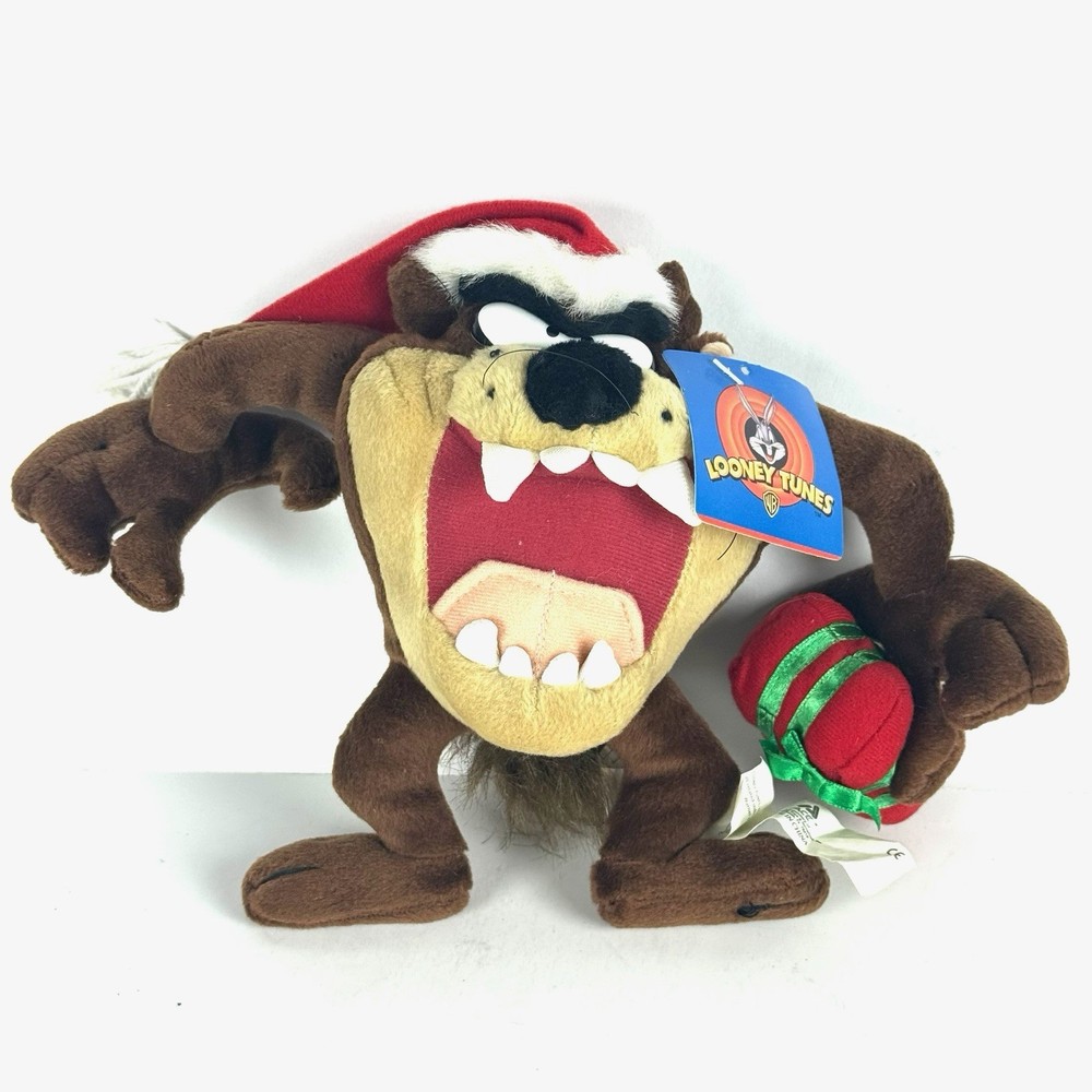 Vintage 1998 Taz Tasmanian Devil Plush Christmas Looney Tunes Warner Bros