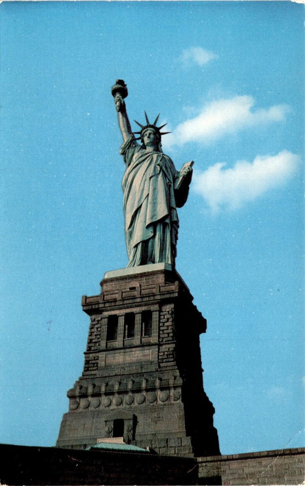 Statue of Liberty postcard by Alfred Mainzer featuring Bedloe's Island in New York Bay