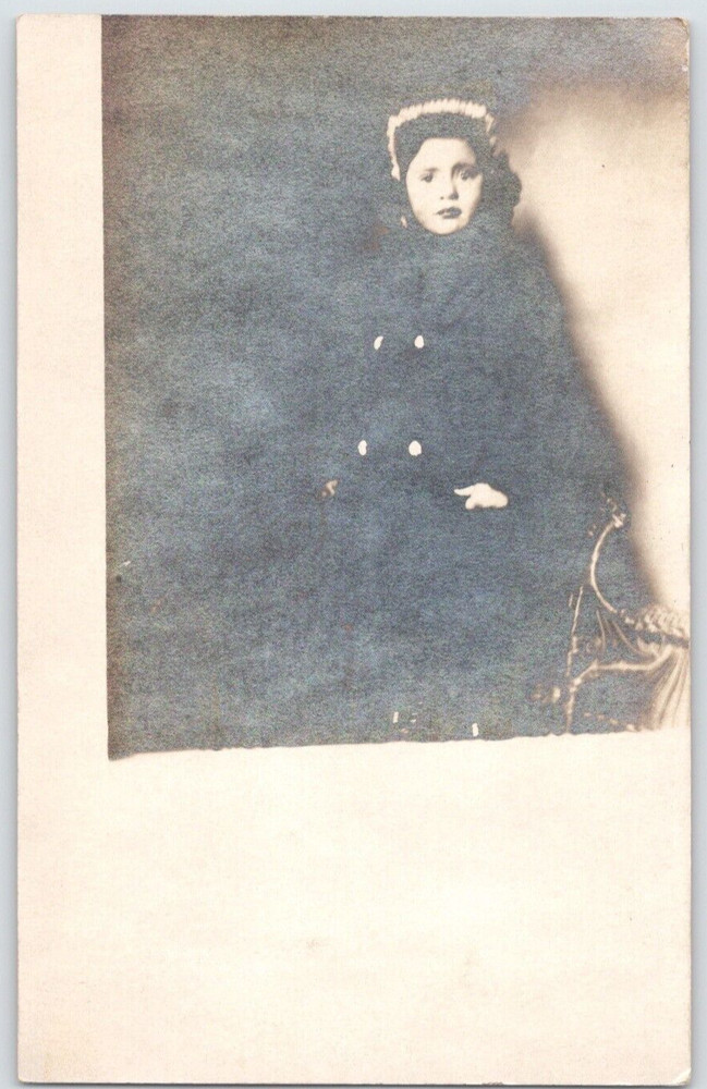 RPPC Child with Double-Breasted Coat KRUXO Real Photo c. 1910s Postcard