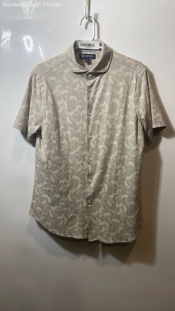 Cremieux Mens Beige Paisley Cotton Collared Short Sleeve Button-Up Shirt Size M
