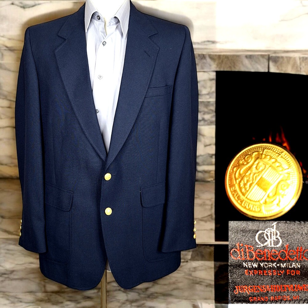 diBenedetto Blazer Sport Coat Mens 42L Navy with Gold Buttons