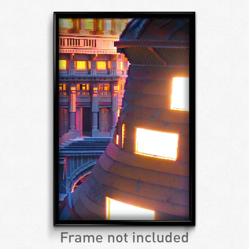 Pixel Art Poster - Spotted Architecture (8 Bit Psychedelic Video Game Print)