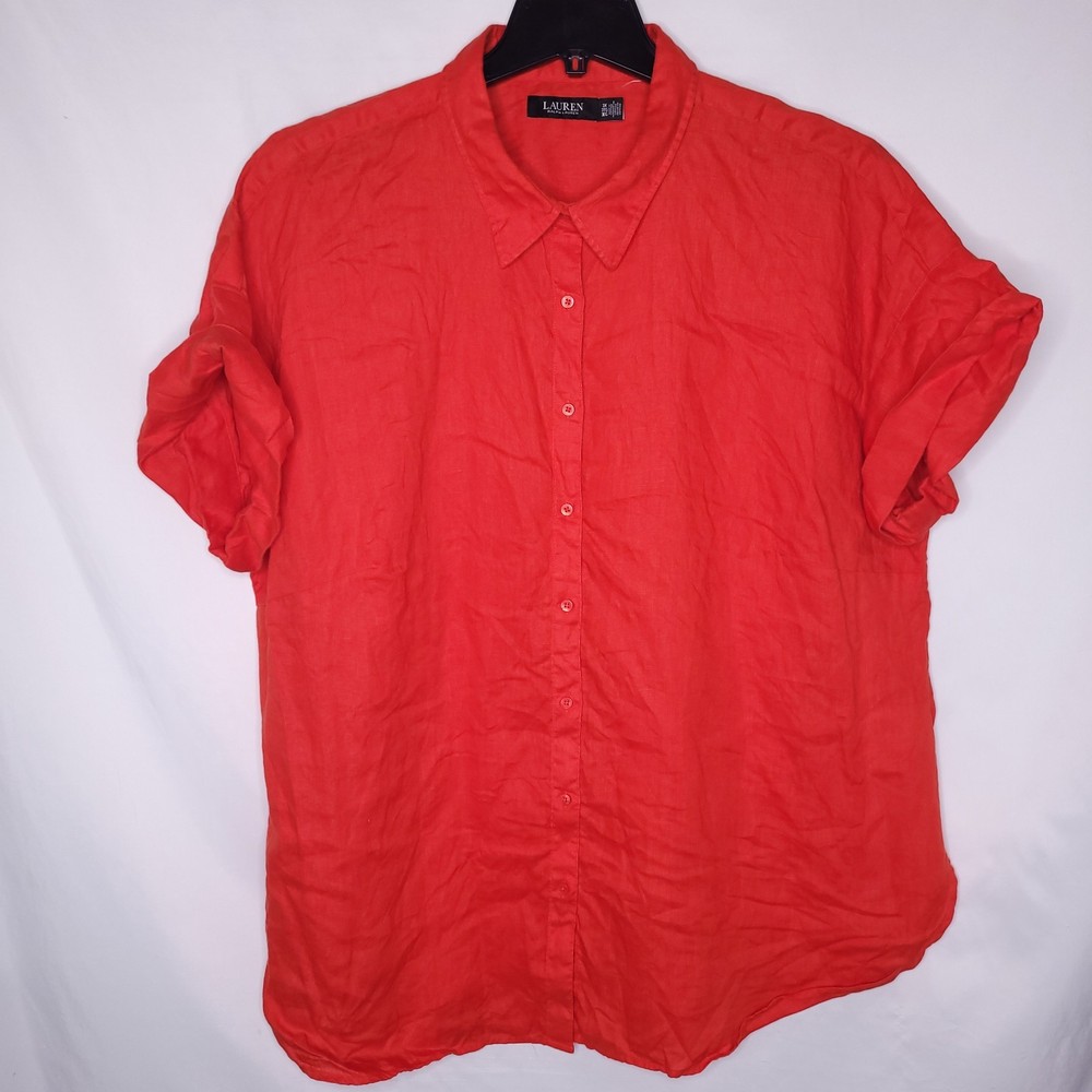 Lauren Ralph Lauren Linen Shirt Womens 3X Red Button Down Black Label