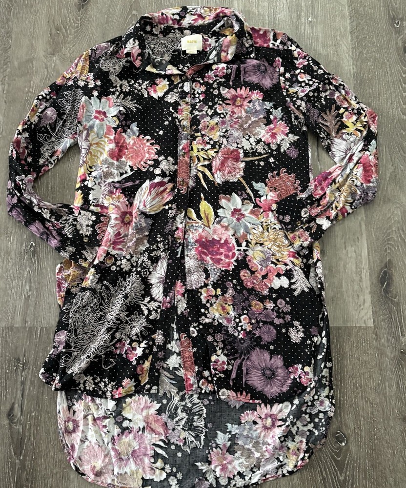 Anthropologie Maeve S Autumnal Tunic Floral Boho Button Front Lightweight Flowy