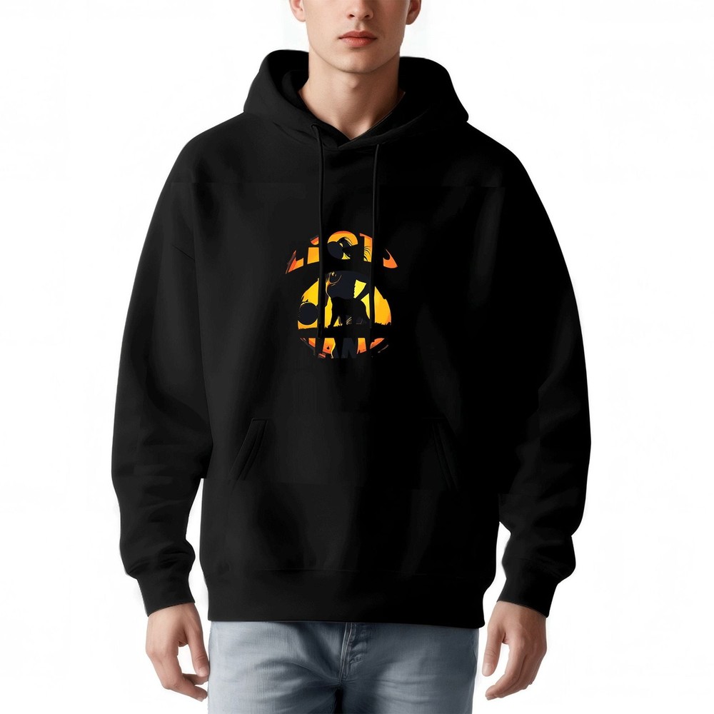 Men's Loose Fit Hoodie with Dynamic Silhouette Graphic Circular Orange & Yellow