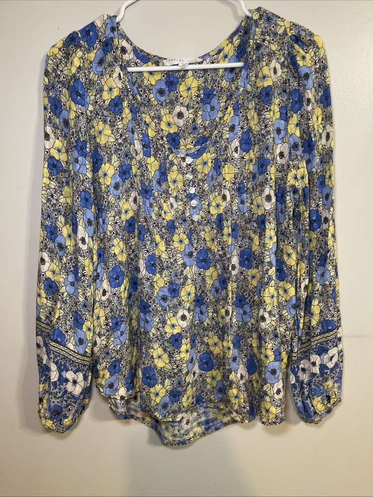 Jane & Delancey Blouse Womens Size L Floral Long Sleeve Lightweight Flowy Boho
