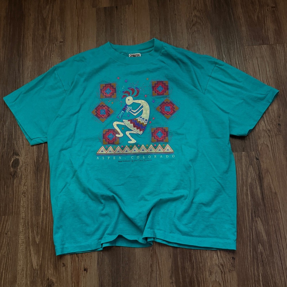 Vintage 90s Oneita Aspen Colorado Gold Kokopelli Graphic T Shirt Mens XL
