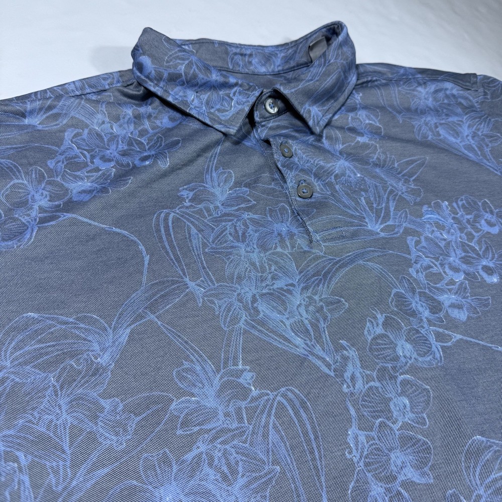 Tommy Bahama Polo Shirt Mens 2XL Blue Floral Hawaiian Tropical Print TENCELBlend