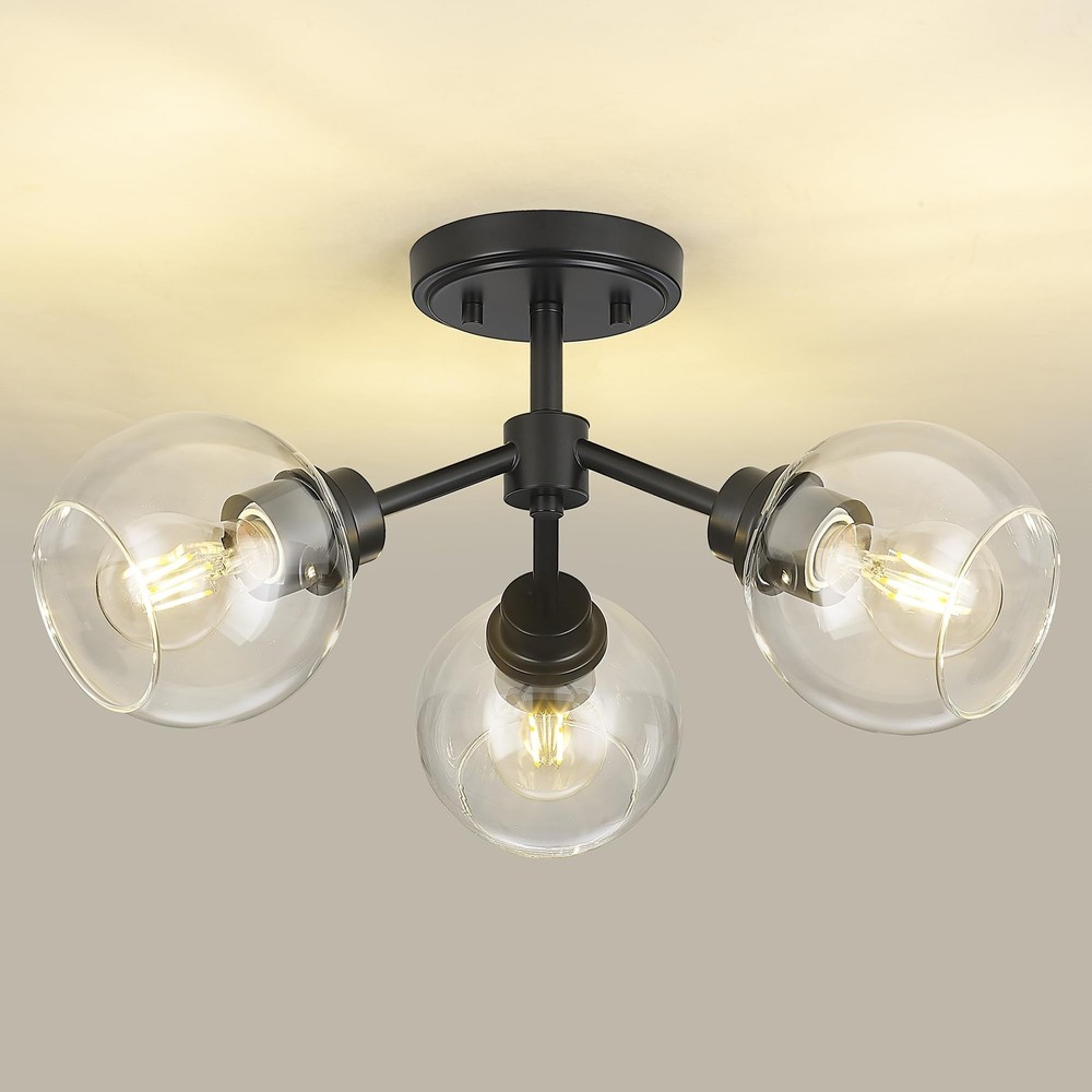 Modern 3-Light Semi Flush Mount Ceiling Fixture with Clear Glass Shades