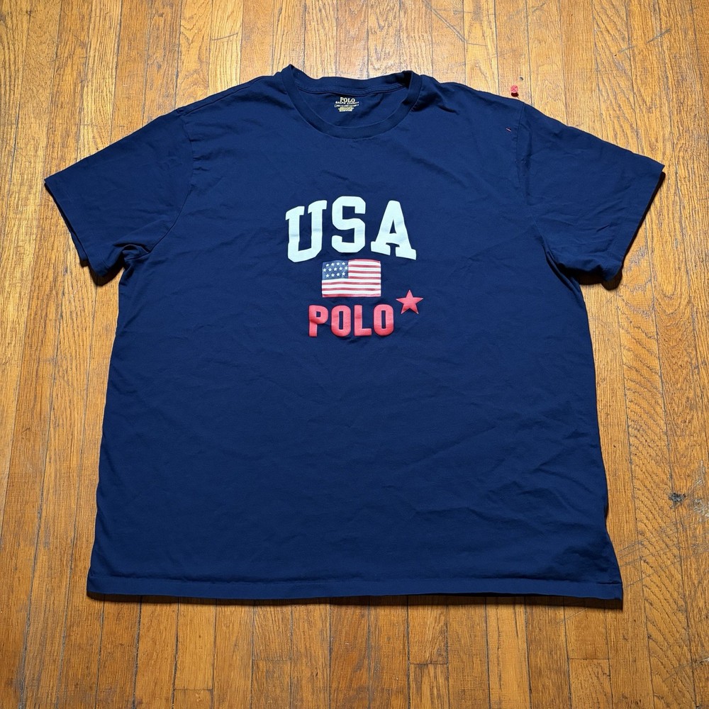 Polo Ralph Lauren USA American Flag T-Shirt Men Size 2XB Big Navy Blue Preppy