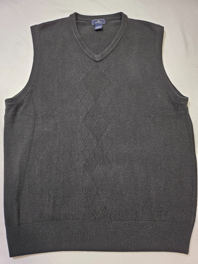 Dockers Argyle Black on Black Men's Size Large Sweater Vest Pullover Preppy Y2K