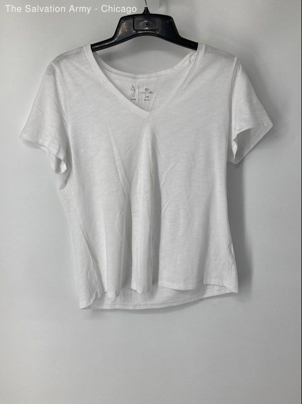 Joie Womens White Pima Cotton V-Neck Short Sleeve Pullover T-Shirt Size Large