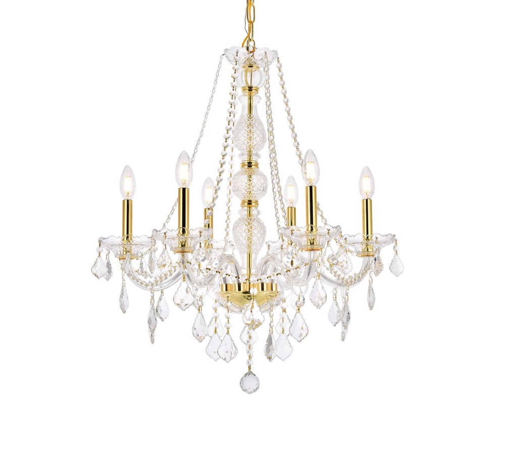 Elegant Verona 6-Light 24-Inch Gold Crystal Chandelier
