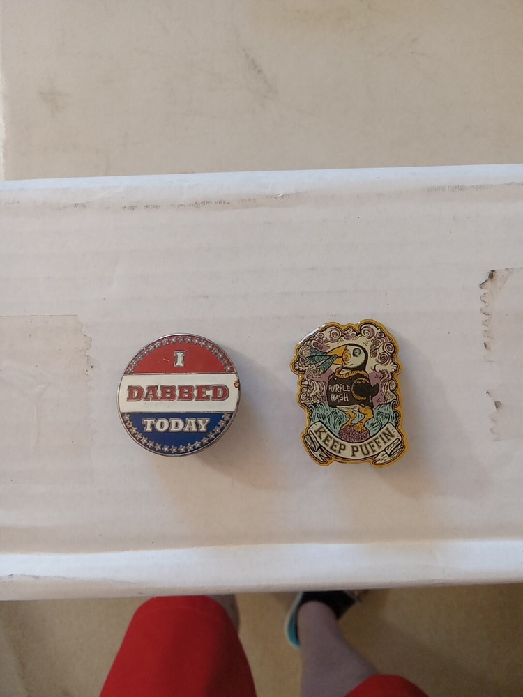 2 Rare Custom Made Pins I Dabbed Today & Keep Puffin Purple Hash 710 Hat Pins