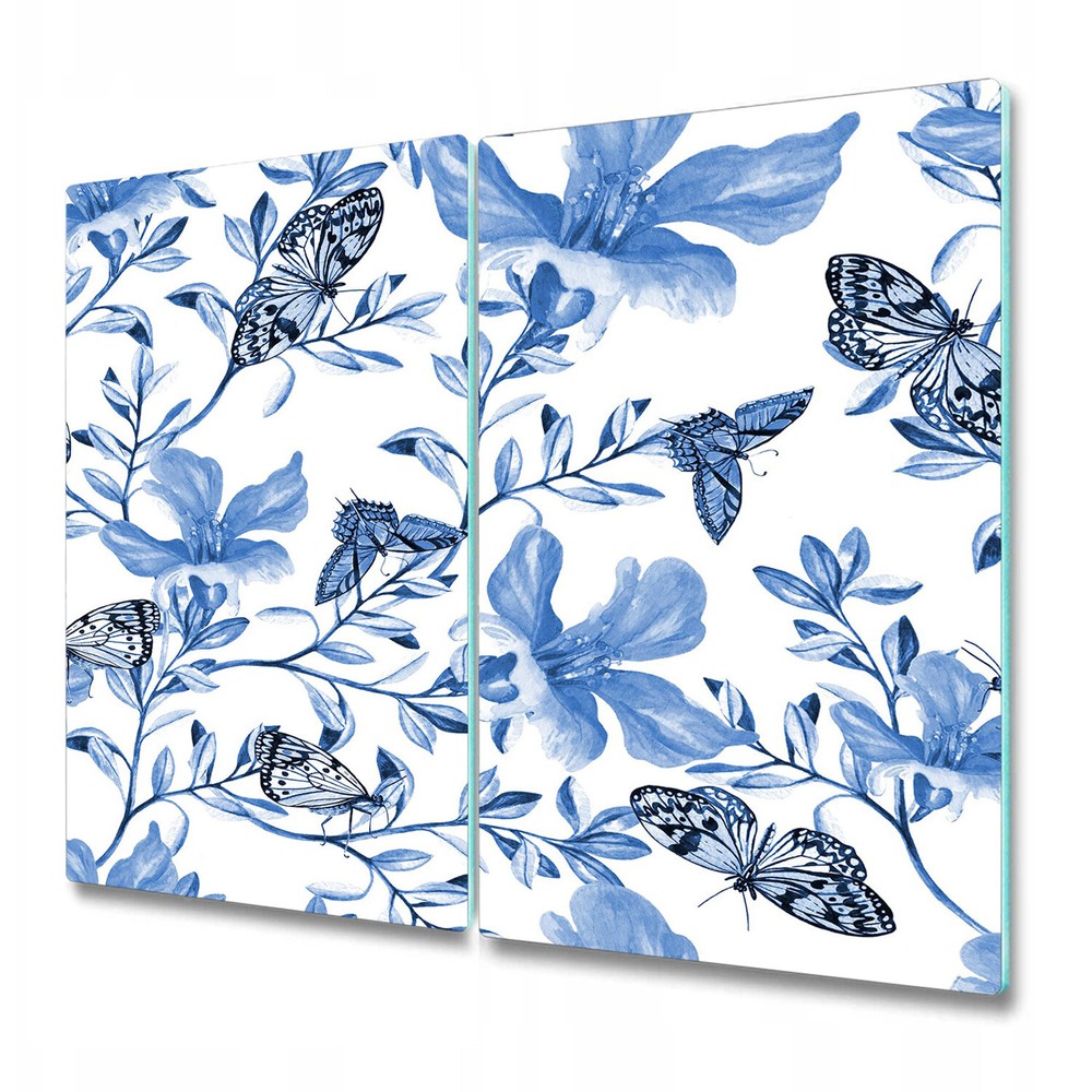 Glass Chopping Board Utensil Board Worktop Saver Blue Floral Flower 2x30x52