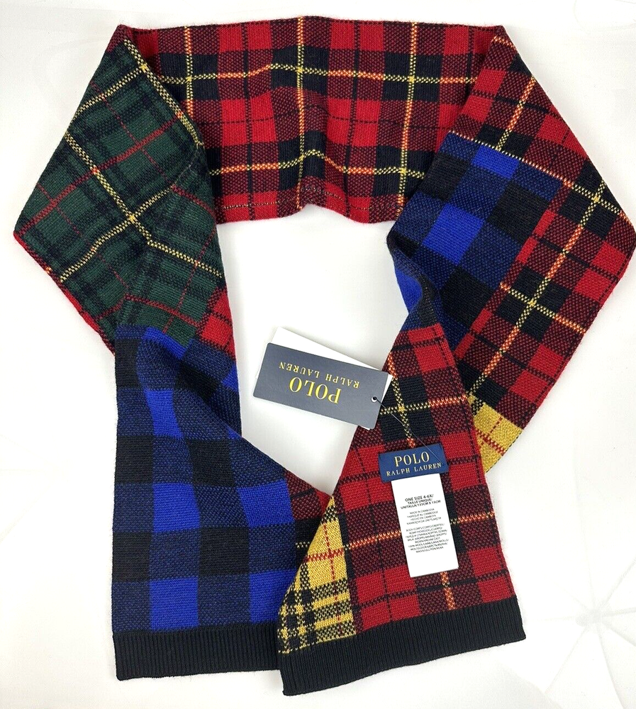 new Polo Ralph Lauren Kid's Mixed Plaid Wool Scarf One Size 4-6X