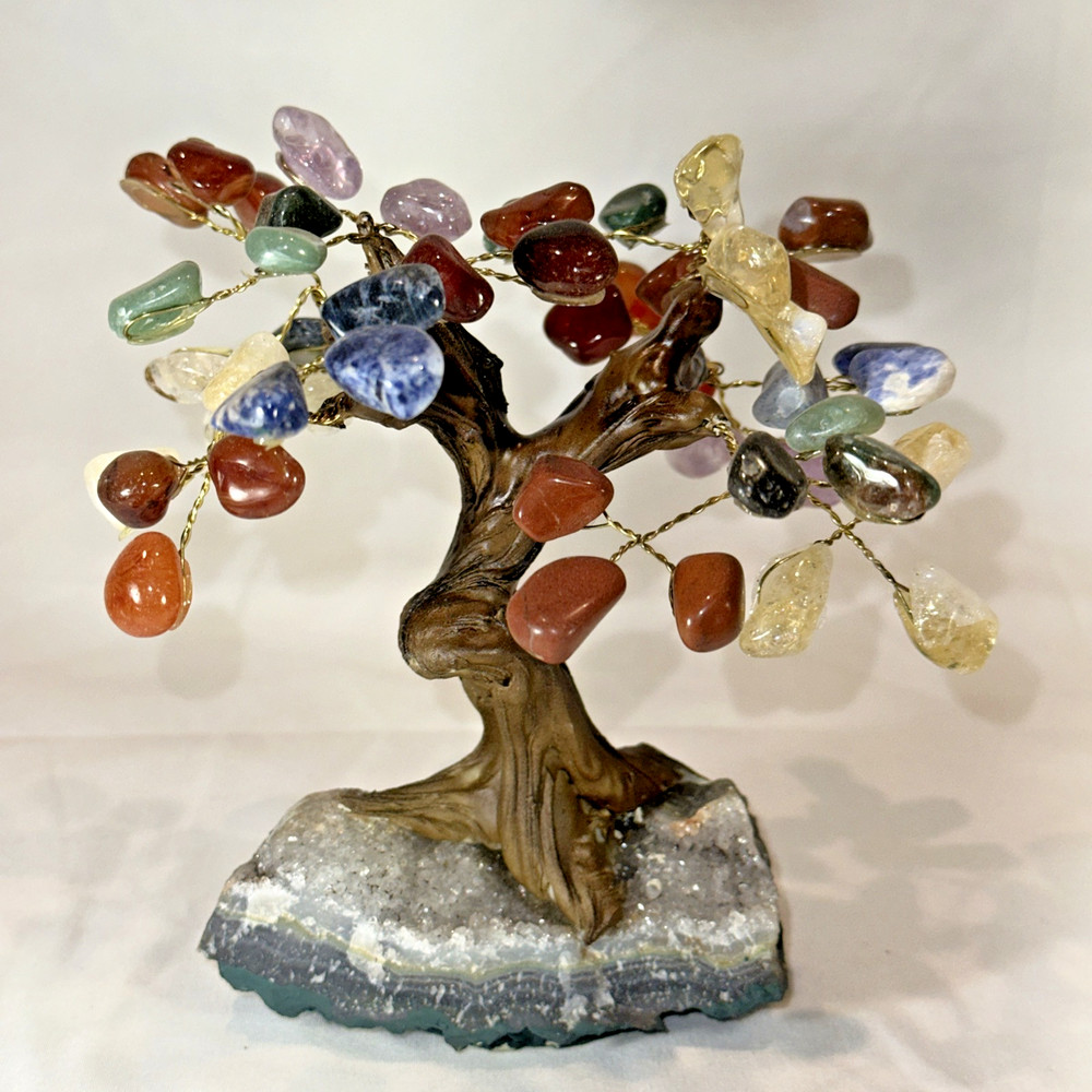 Multi Color Chakra Crystal Gemstone Bonsai Tree of Life on Amethyst Base 6