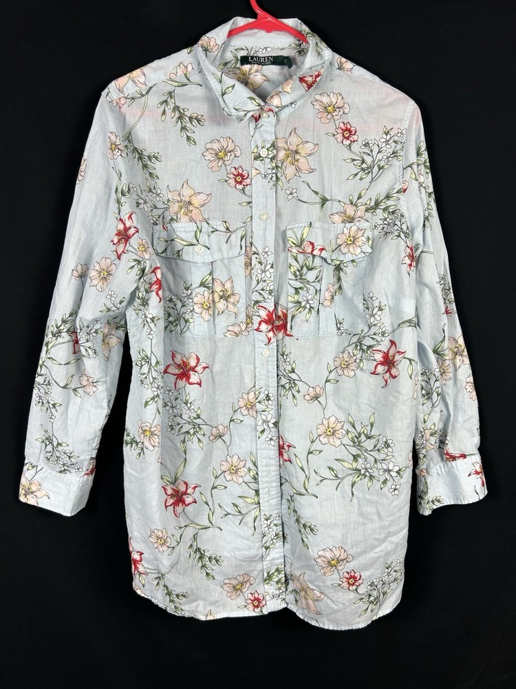 Lauren Ralph LRL Button Up Shirt Womens Plus 1X Long Sleeve 100% cotton Floral
