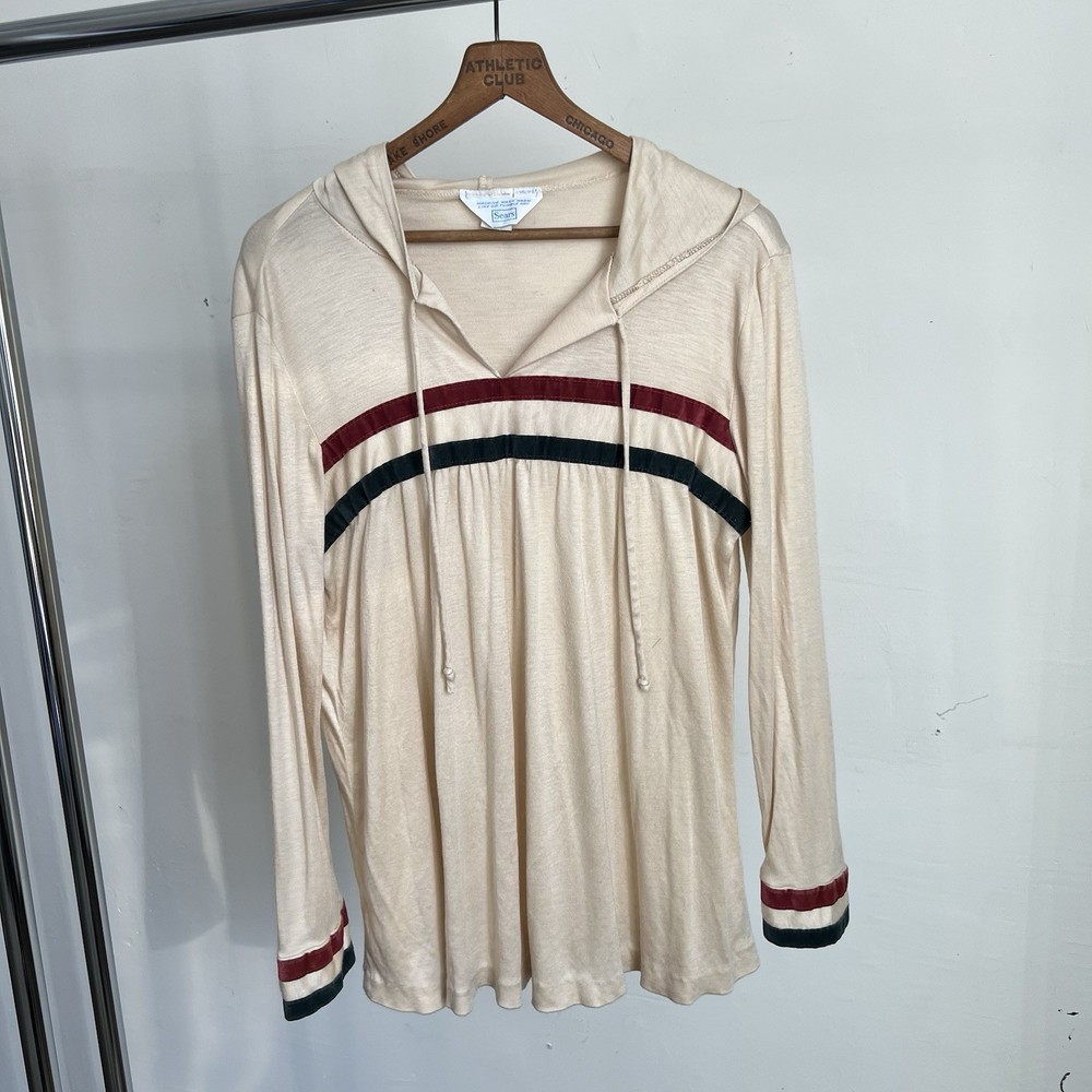 Vintage 70S Sears Women’s Long Sleeve Shirt Hooded Size 15–16 Distressed Vtg