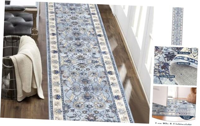 Vintage Floral Washable Non-Slip Runner Rug 2x8 Rubber Backing for Hallway