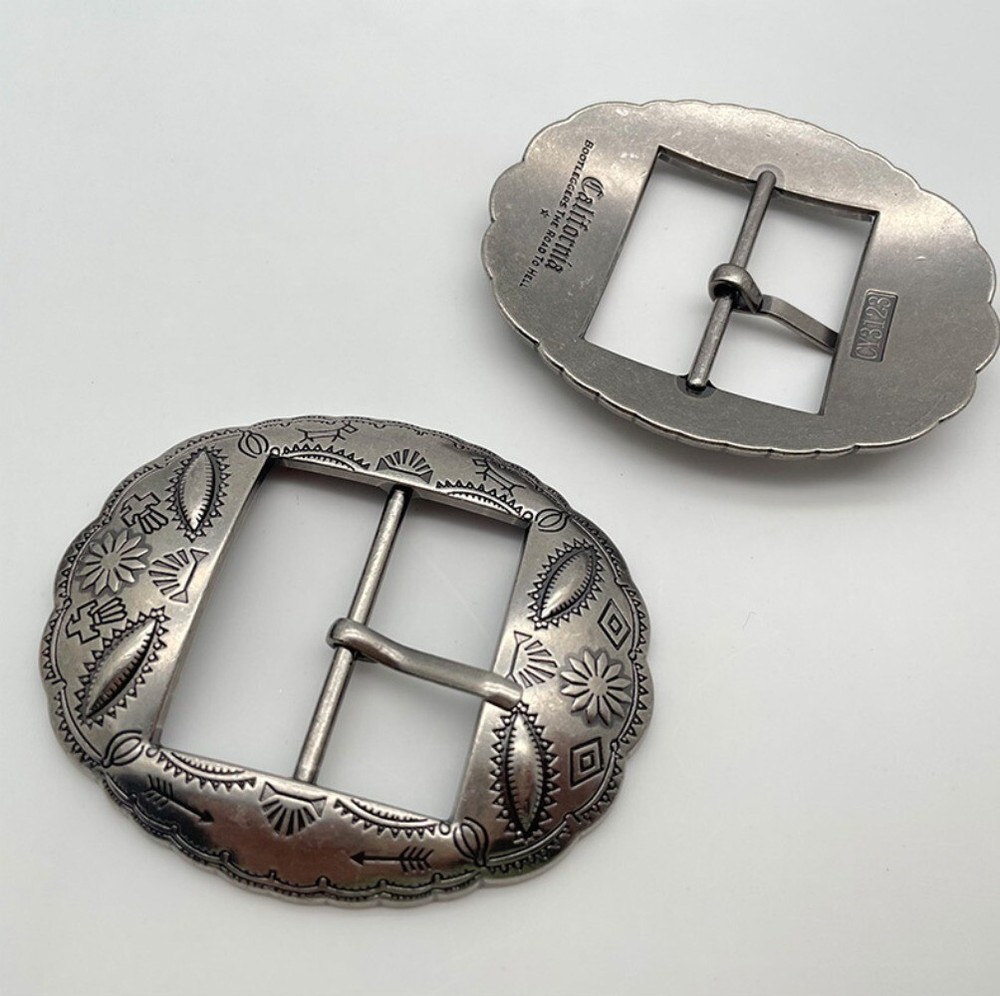 Retro Floral Pattern Belt Buckle Fits 1.5in Belts, Antique Brass / Silver Color