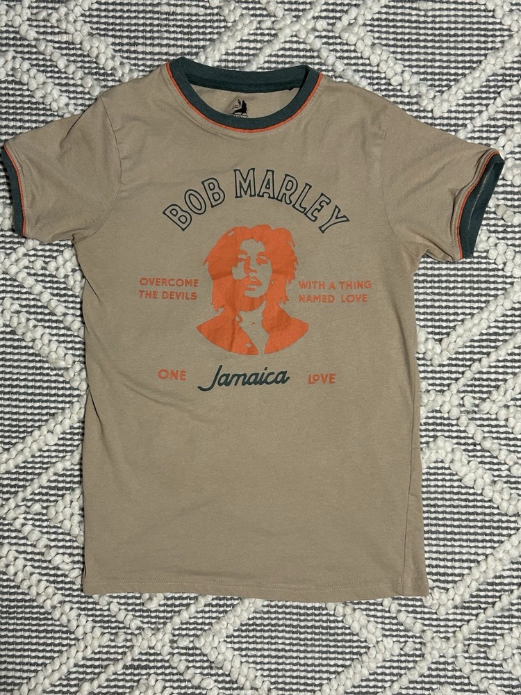 Zion Rootswear Bob Marley Jamaica Graphic Tee Recycled Cotton Men's Beige Size S