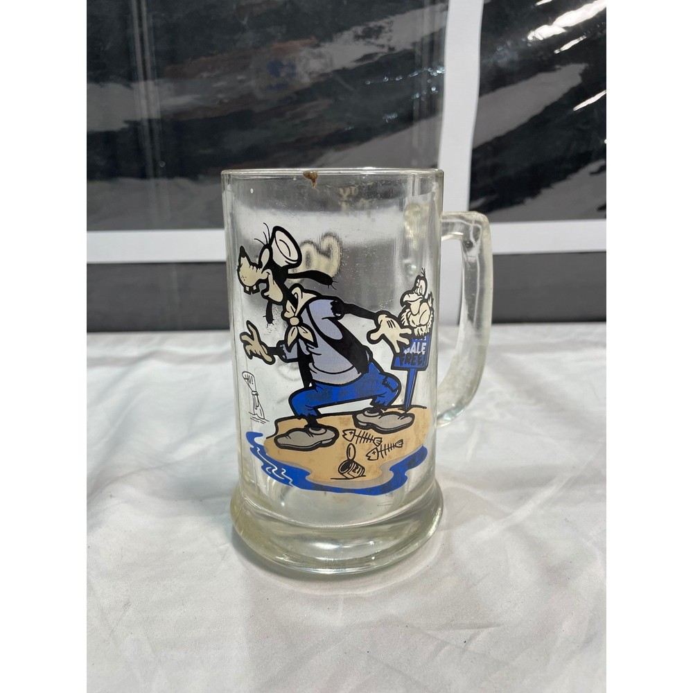 Vintage Disney Goofy Mickey Mouse Club Glass Beer Mug Walt Disney Productions