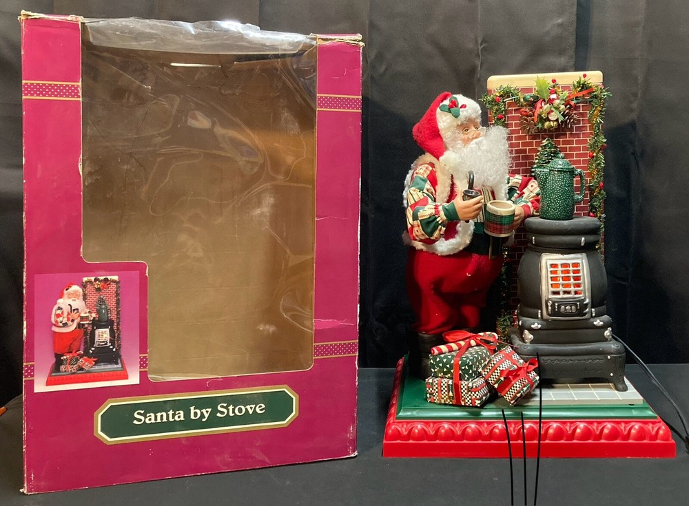 Animated Santa Stove Christmas Decor with Music and Lights 1996