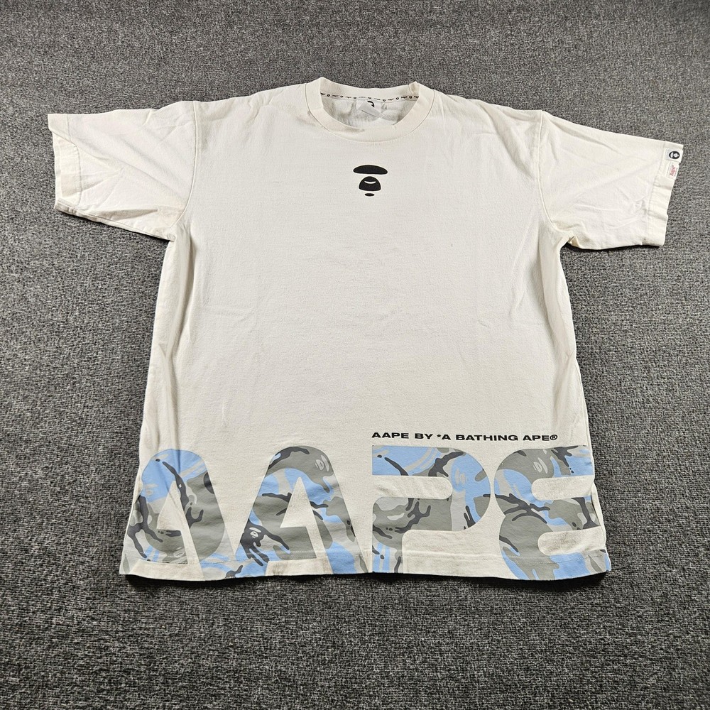 Aape By A Bathing Ape Shirt Mens Medium White Camo Logo Graphic Tee Streetwear