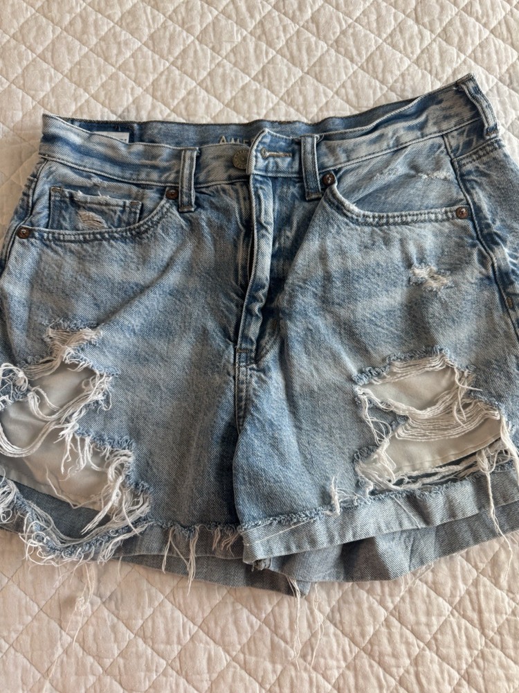 American Eagle Outfitters Mom Shorts Size 6 Light Wash Distressed Trending Style