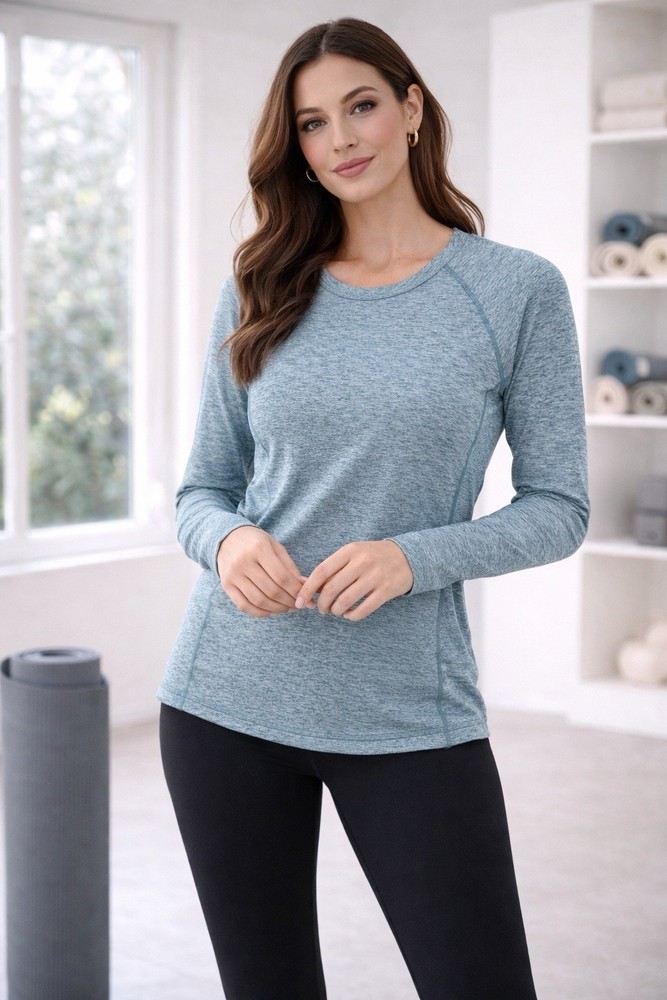 Senita Athletics Women's Long Sleeve Stretch Crew Neck Athletic Top Blue Size S