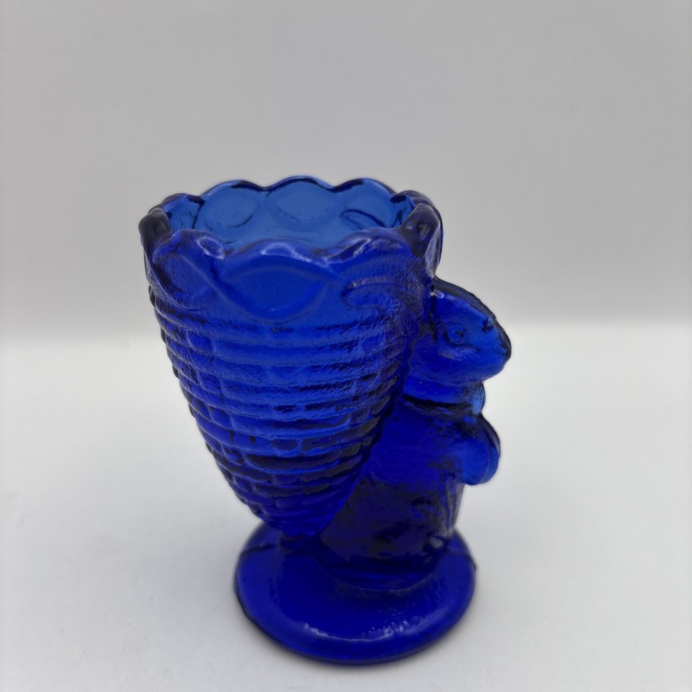 Fenton Cobalt Blue Art Glass Bunny Toothpick Holder/Egg Cup