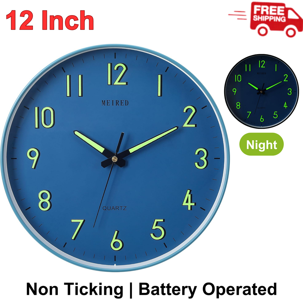 12 Inch Silent Glow Night Light Wall Clock for Bedroom