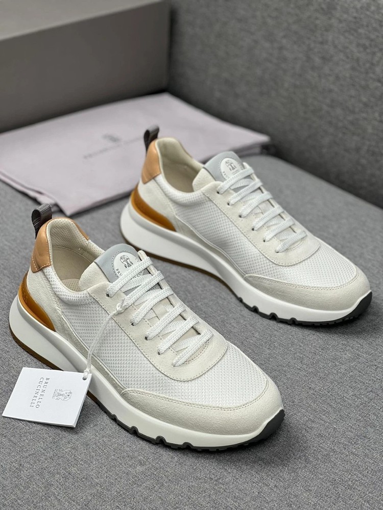 Brunello Cucinelli Mens White Leather Low Top Sneakers Casual Shoes