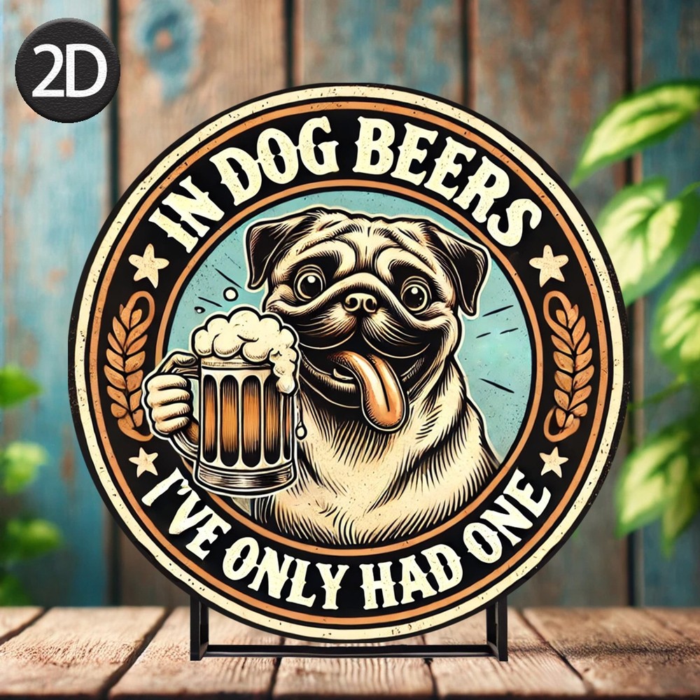Funny Dog Beer Sign Pug Mug Retro Pub Decor Aluminum Plaque