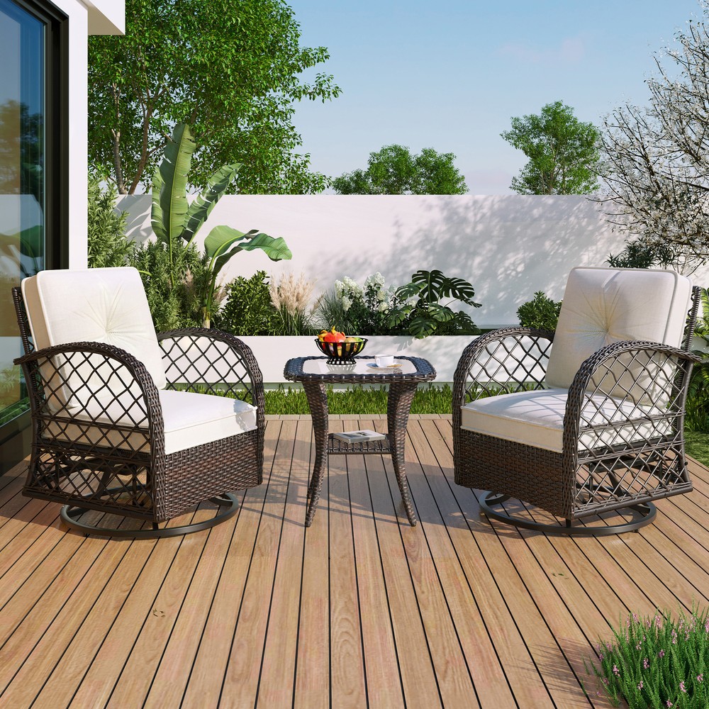 3-Piece Outdoor Rattan Chair and Table Set for 2 People