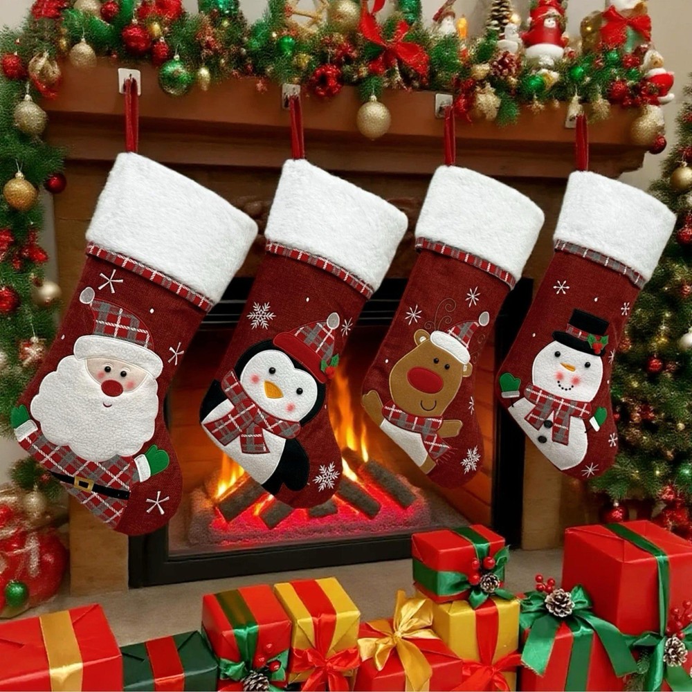 4 Pack Christmas Stockings- Santa/Penguin/Reindeer/Snowman