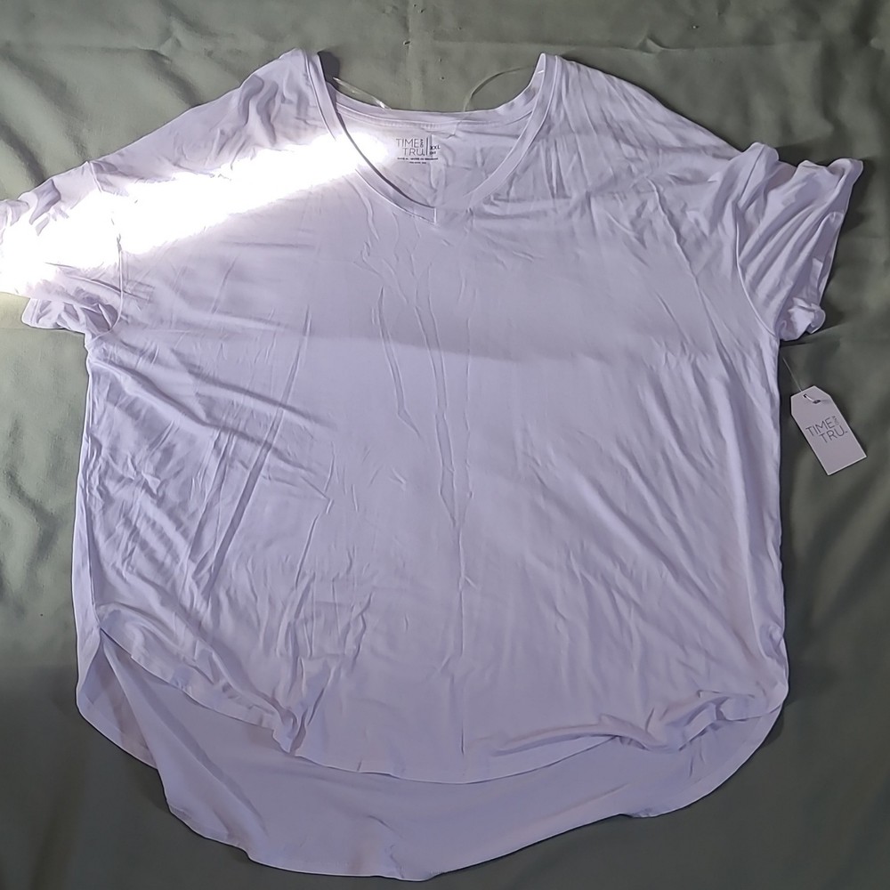 Time And Tru Women's White V-Neck Short Sleeve Top XXL Plus Size